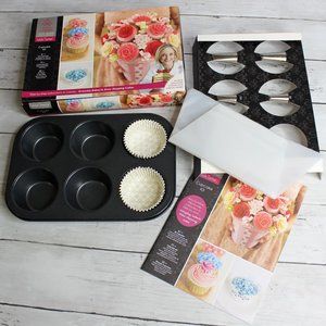 Docrafts Cupcake Kit Nonstick Pan Cake Decorating Tips Icing Bag Liners